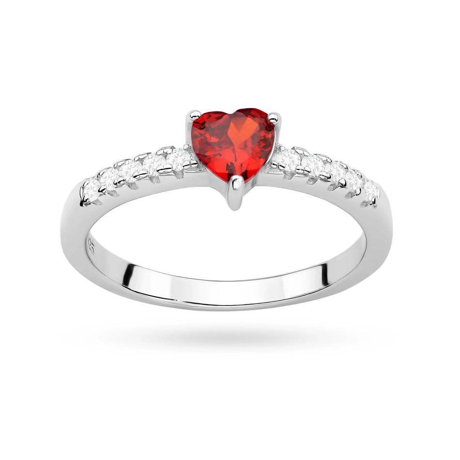 Strieborný prsteň s červenou zirkóniou