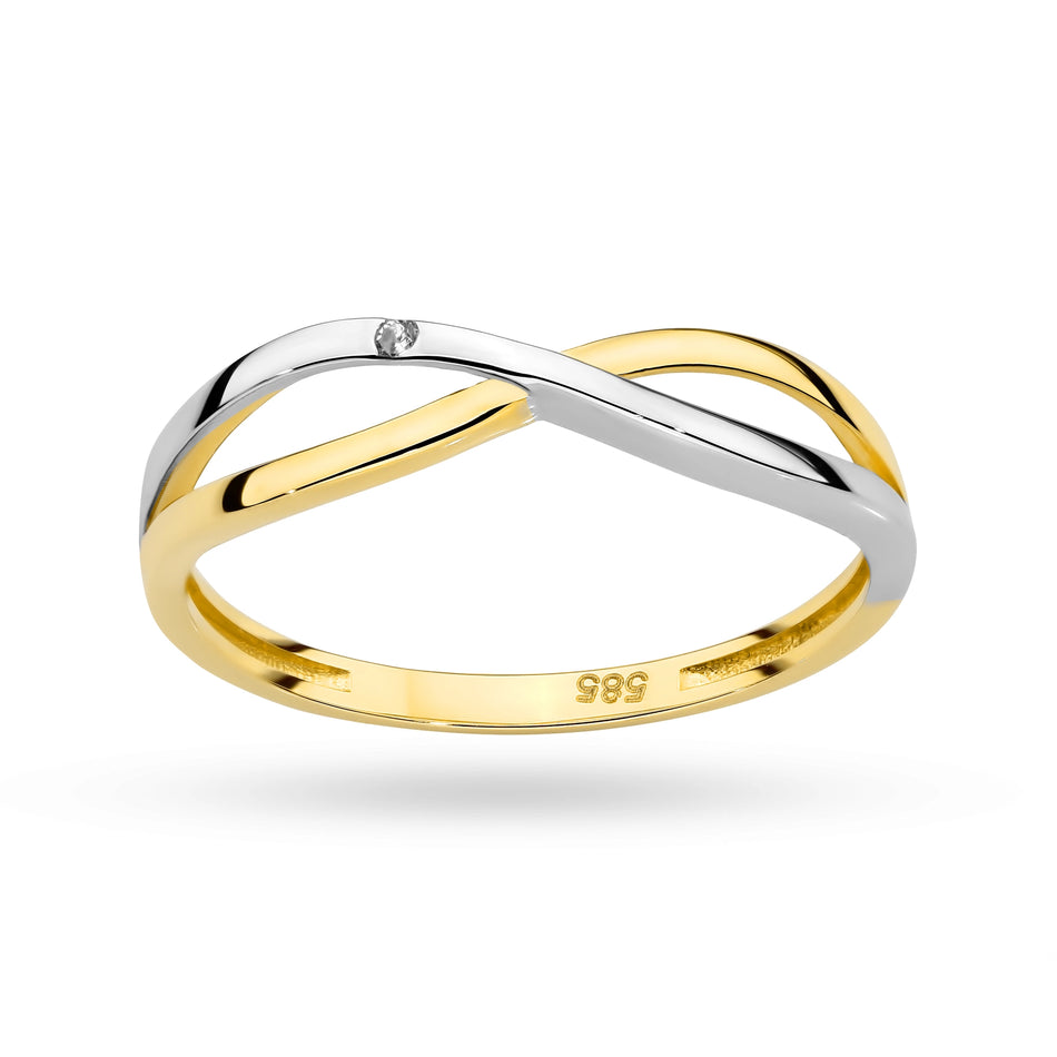 Dvojfarebný zlatý prsteň so zirkónmi