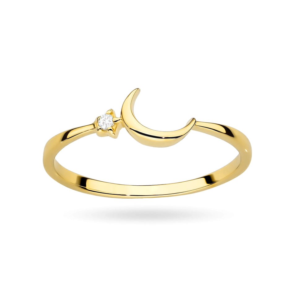 Gold Ring with Zirconia Crescent Moon