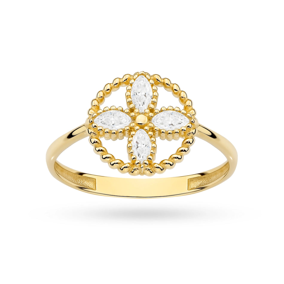 Gold Ring with Zirconia Flower