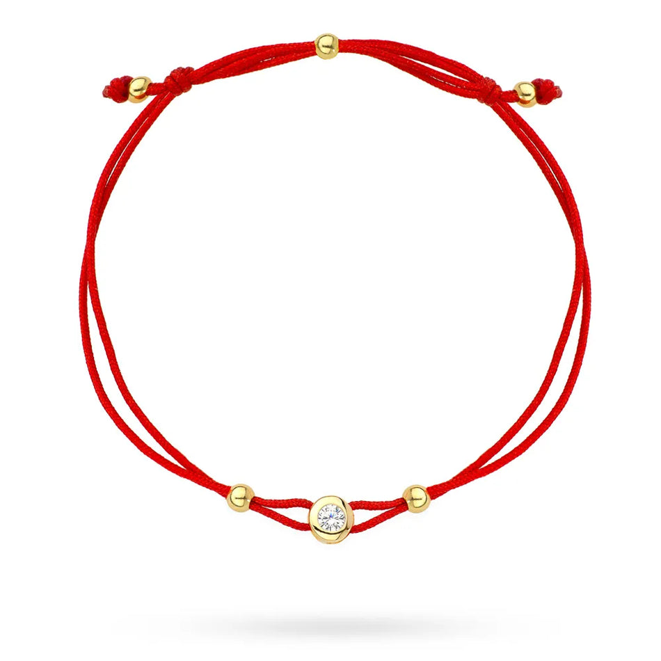 Gold Bracelet with Zirconia Bead on Red String