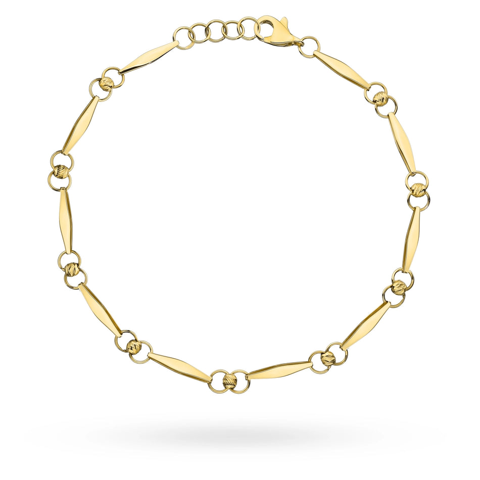 Gold Bracelet with Beads, Rings and Rhombuses