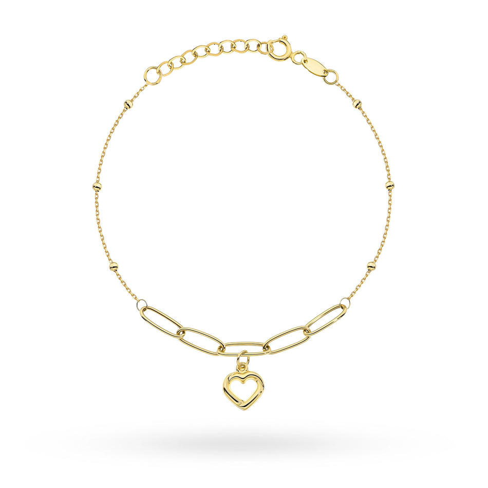 Gold Bracelet with Heart and Beads