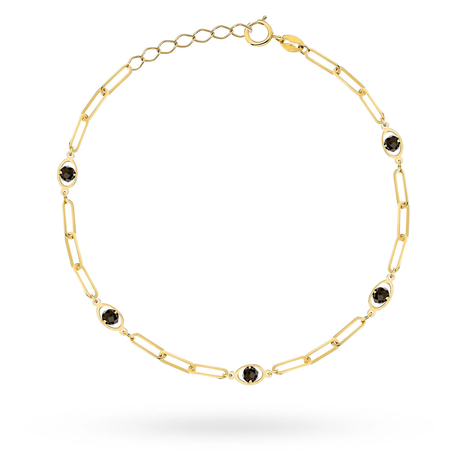 Gold Bracelet with Links and Black Zirconia