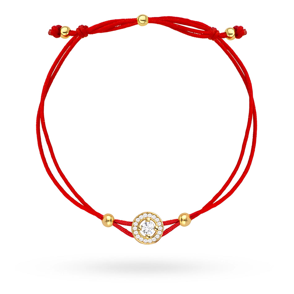 Gold Bracelet with Zirconia Circle on Red String