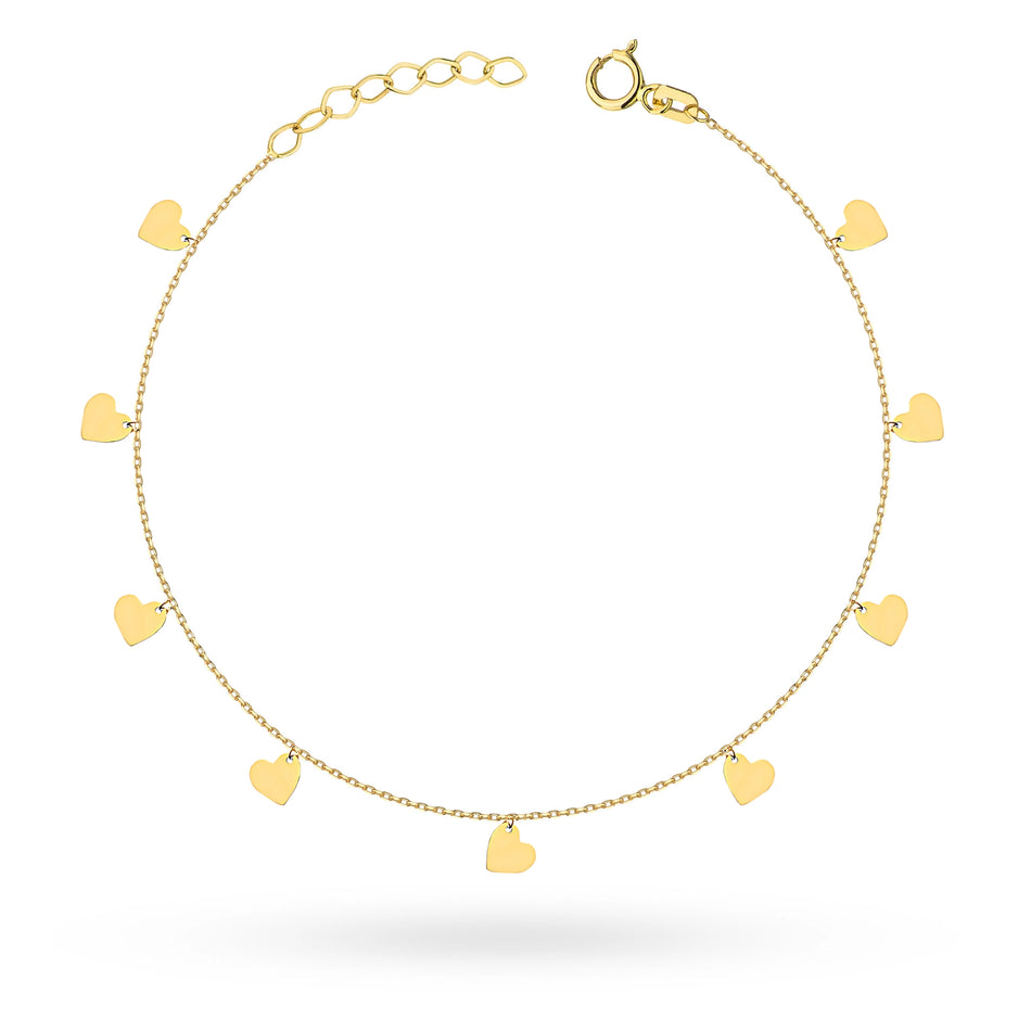 Gold Bracelet with Dangling Hearts
