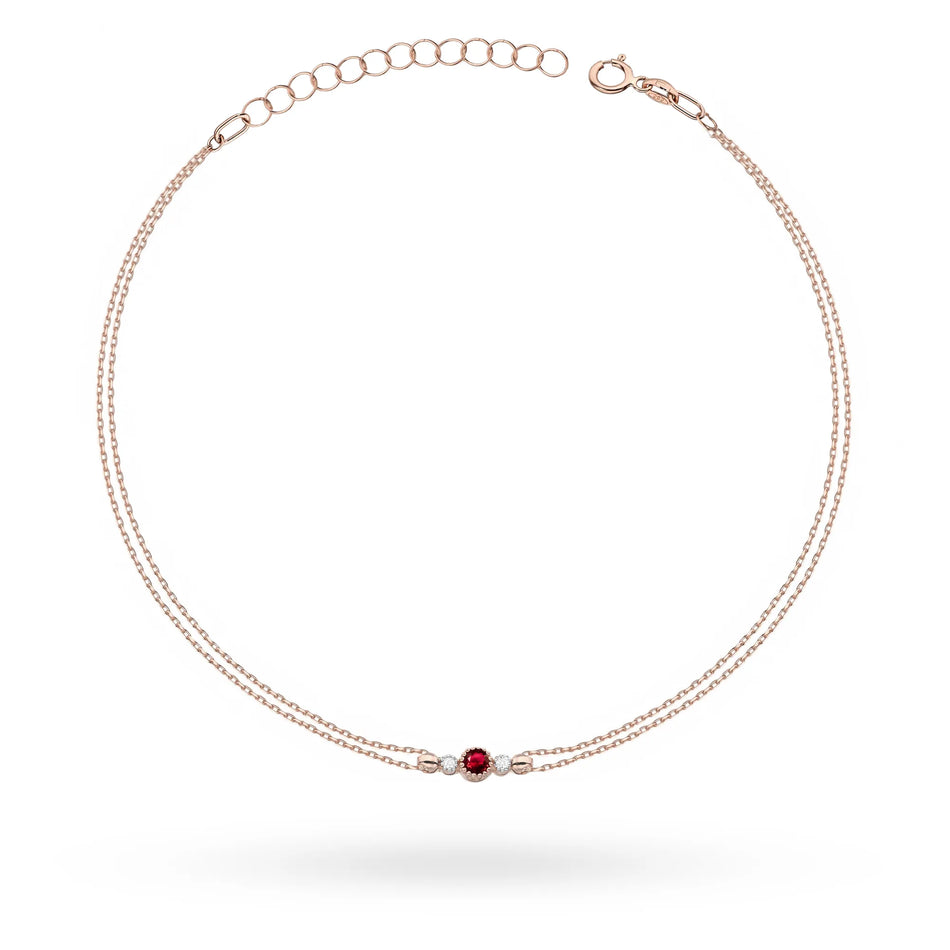 Gold Bracelet with 0.15ct Ruby and 0.029ct Diamonds