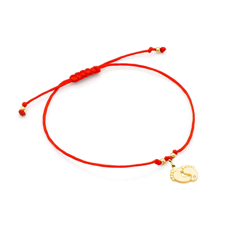 Gold Bracelet with Diamond Red Cord Feet