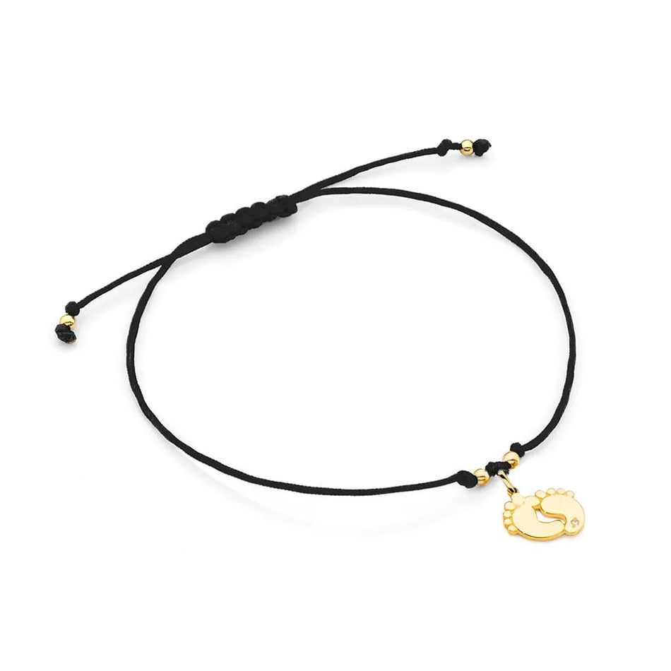 Gold Bracelet with Diamond Black Cord Feet