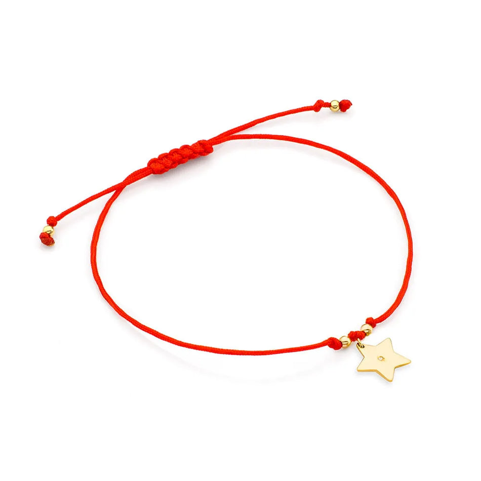 Gold Bracelet with Diamond Star Red Cord