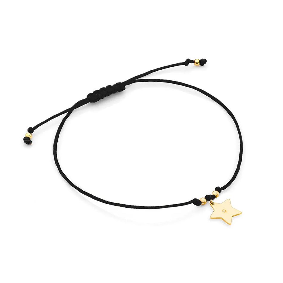 Gold Bracelet with Diamond Star Black Cord