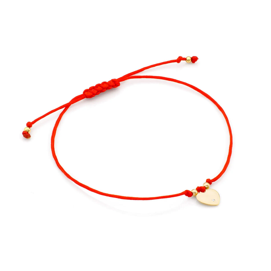 Gold Bracelet with Diamond Heart Red Cord