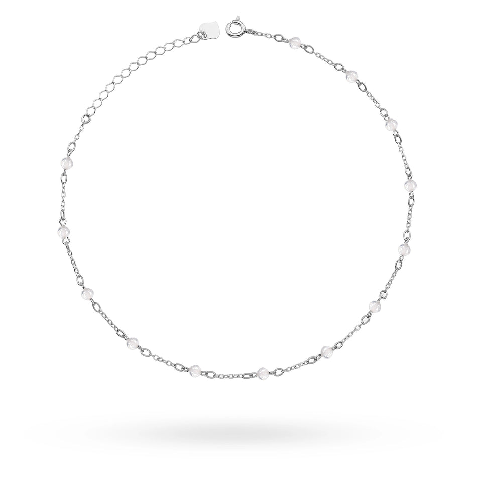Silver Anklet with Zirconia Beads