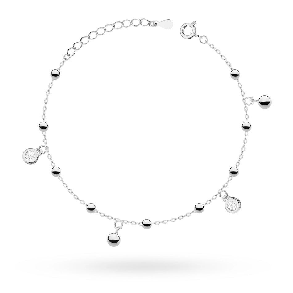 Silver Anklet with Zirconia Beads