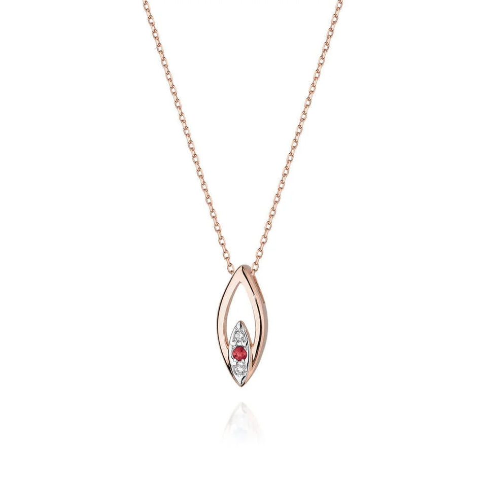 Gold Necklace with 0.03 ct Diamonds and 0.05ct Ruby