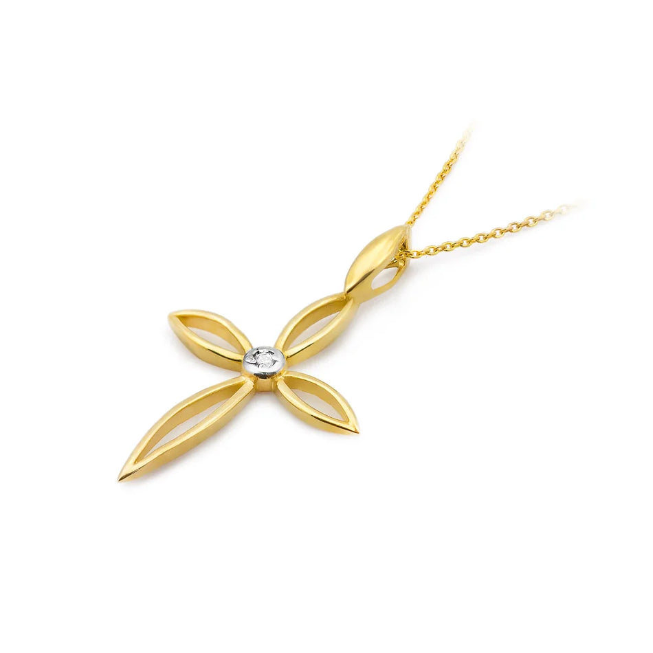 Zlatý krížový prívesok s diamantom