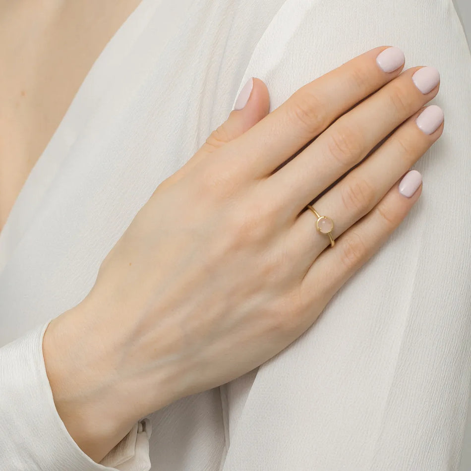 Pozlátený Strieborný prsteň s ružovým kremeňom