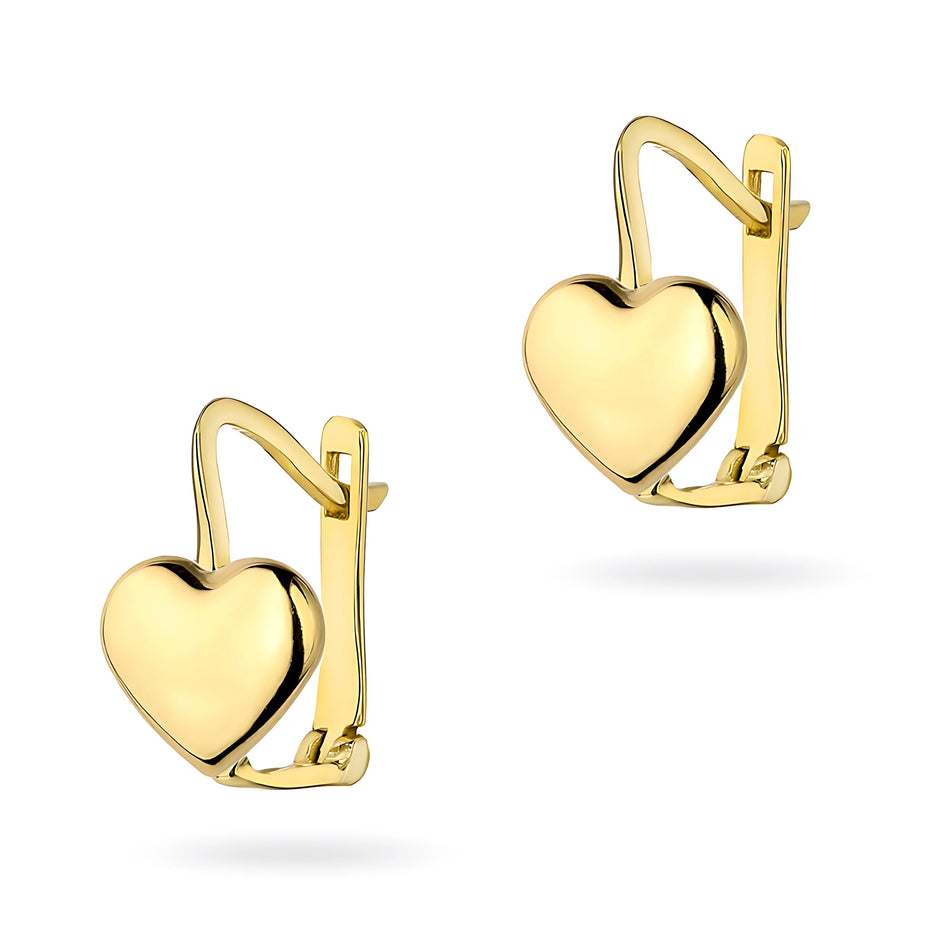 Gold Earrings with English Clasp Hearts