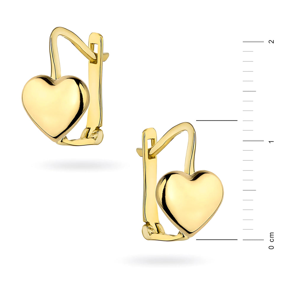 Gold Earrings with English Clasp Hearts
