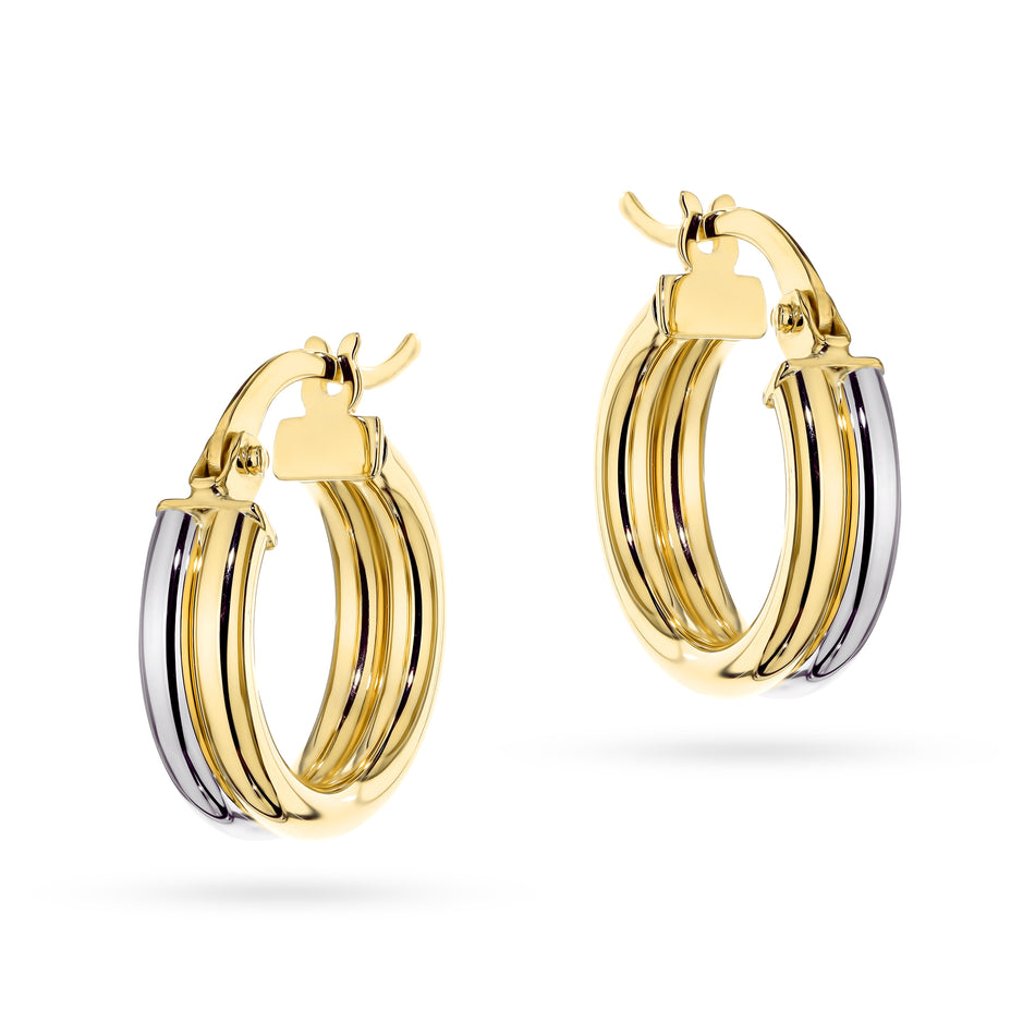 Two-color Gold Earrings with English Clasp Double Circles