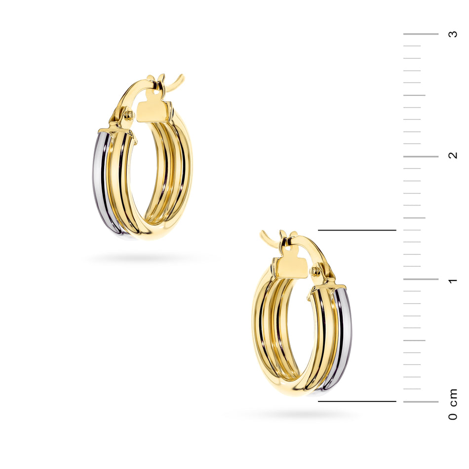 Two-color Gold Earrings with English Clasp Double Circles