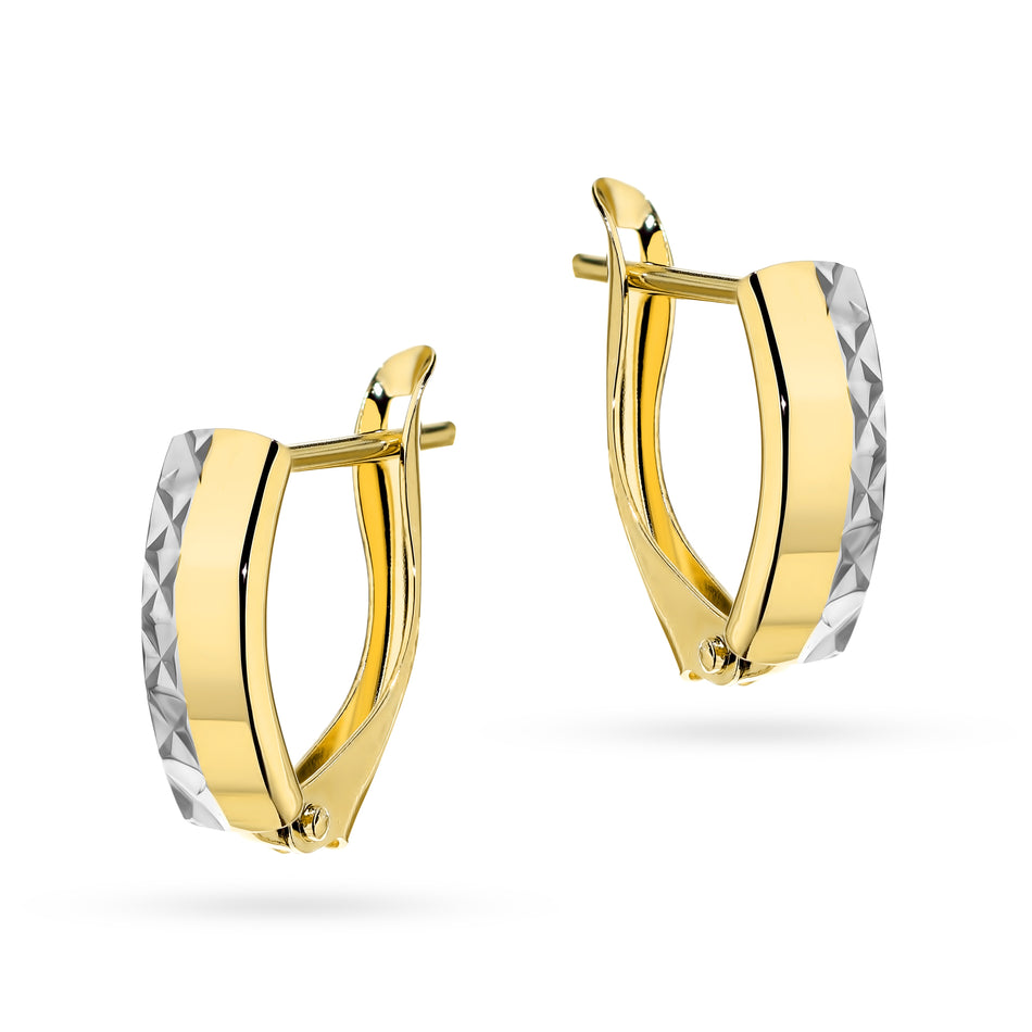 Two-color Gold Earrings with English Clasp Rectangular