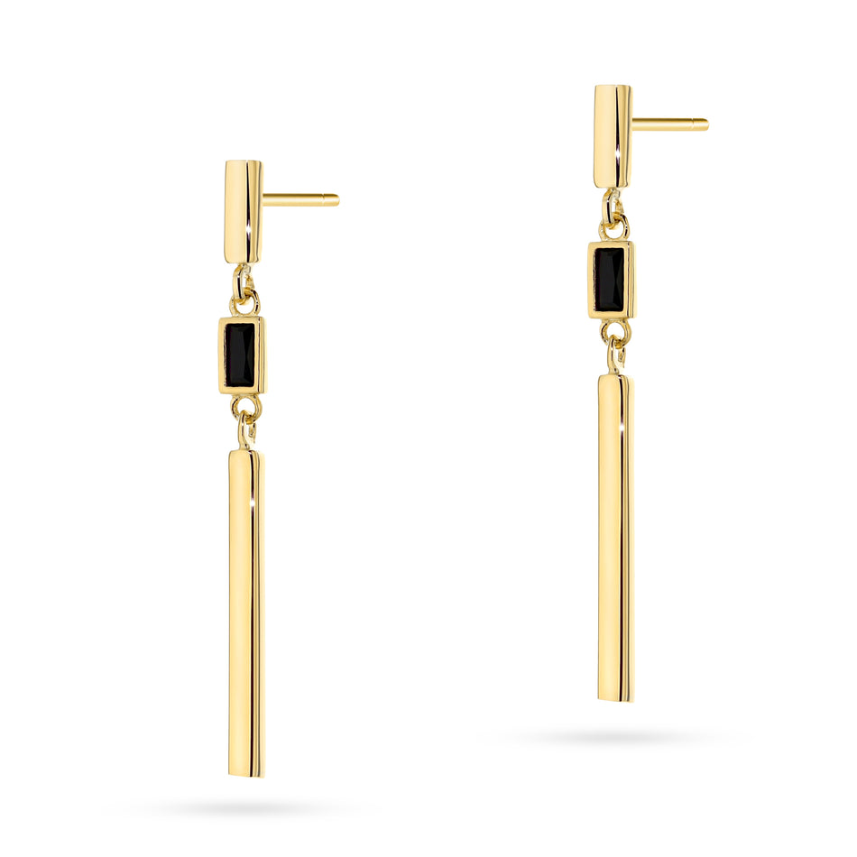 Gold Stud Earrings Black Stone