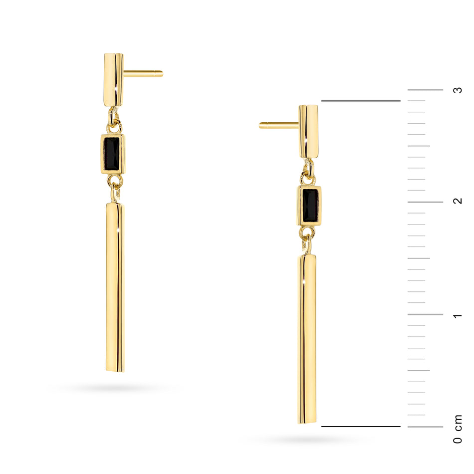 Gold Stud Earrings Black Stone