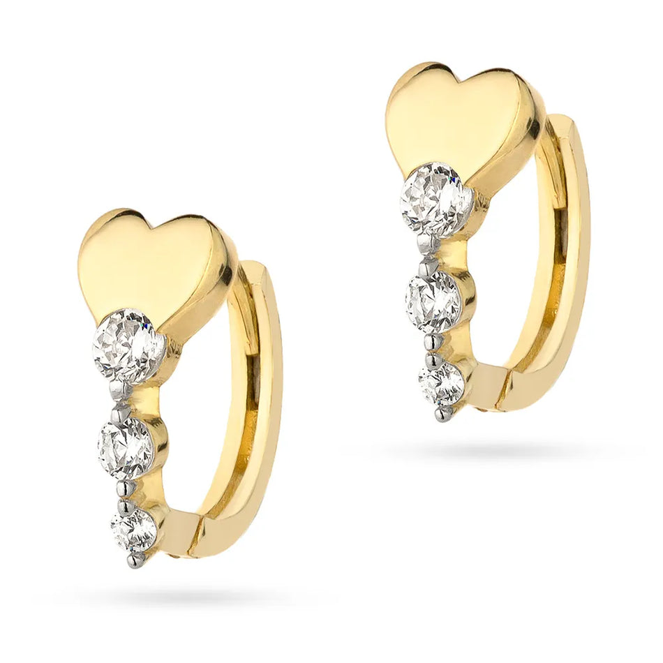 Gold Earrings with Zirconia Hearts