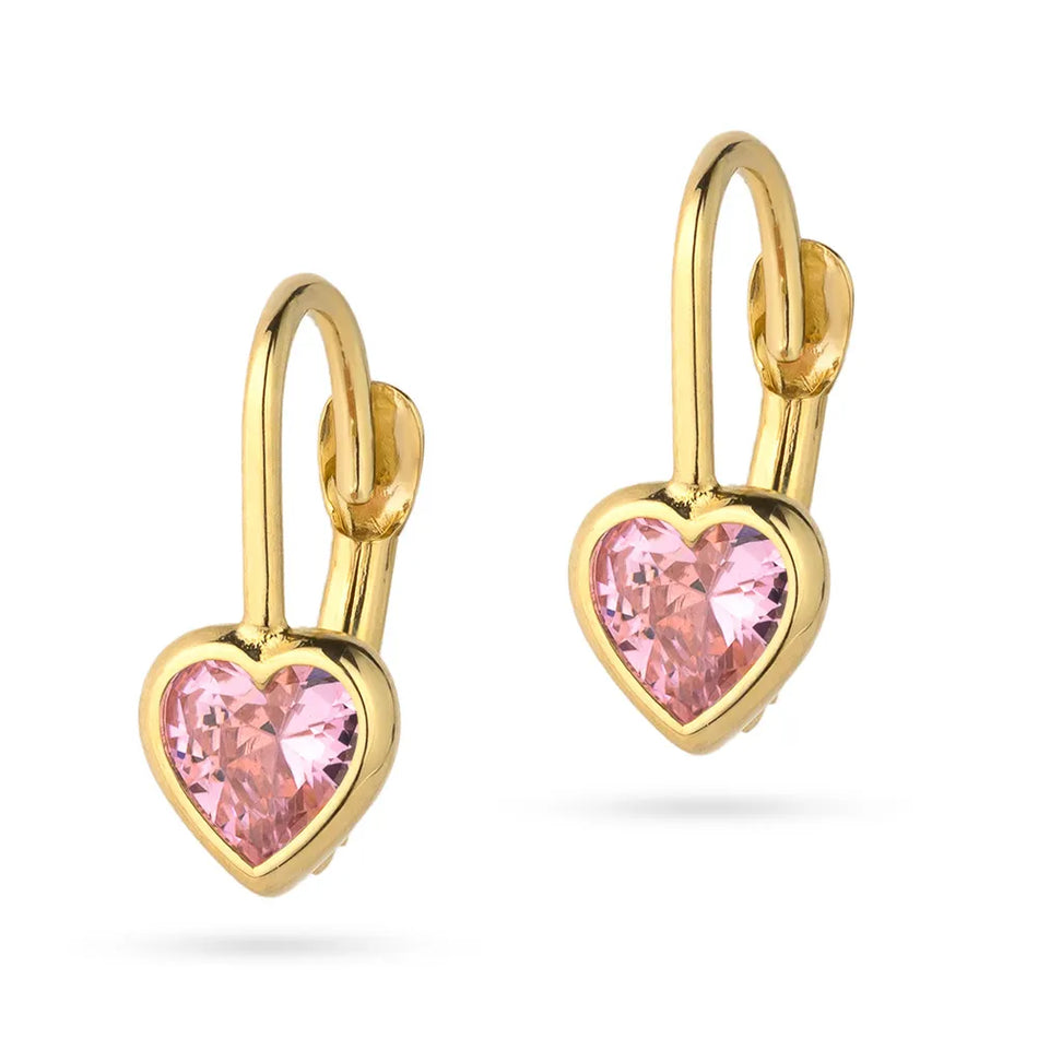 Gold Earrings with Zirconia Hearts