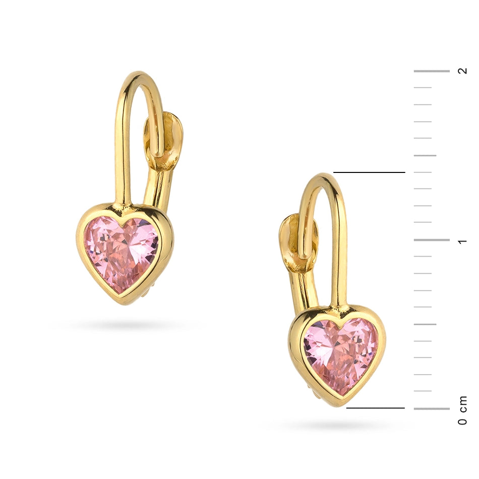 Gold Earrings with Zirconia Hearts