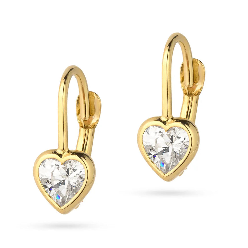 Gold Earrings with Zirconia Hearts
