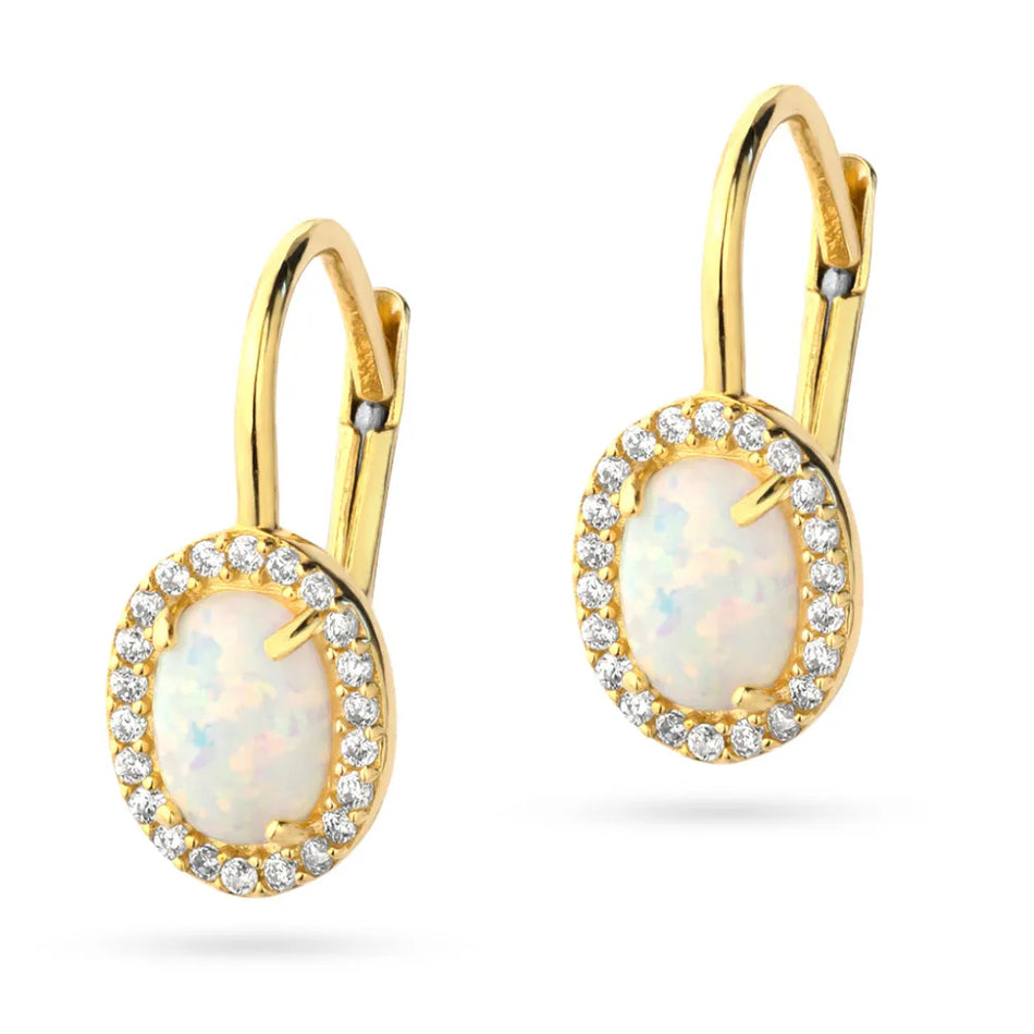 Gold Earrings with Opal and Zirconia
