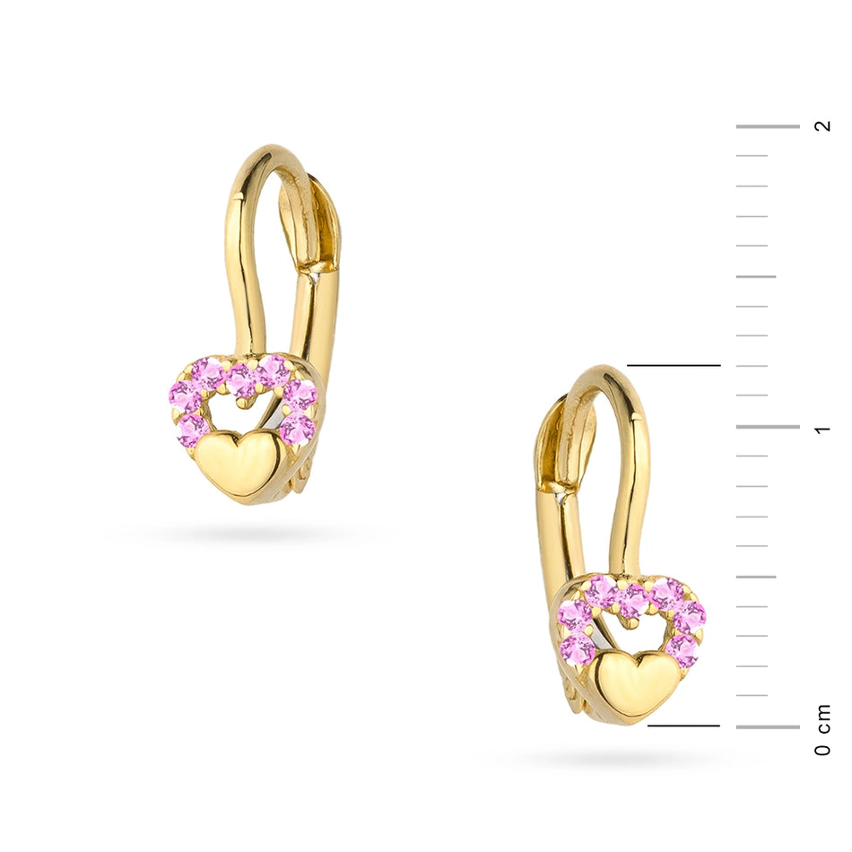 Children's Gold Earrings with Zirconia Heart
