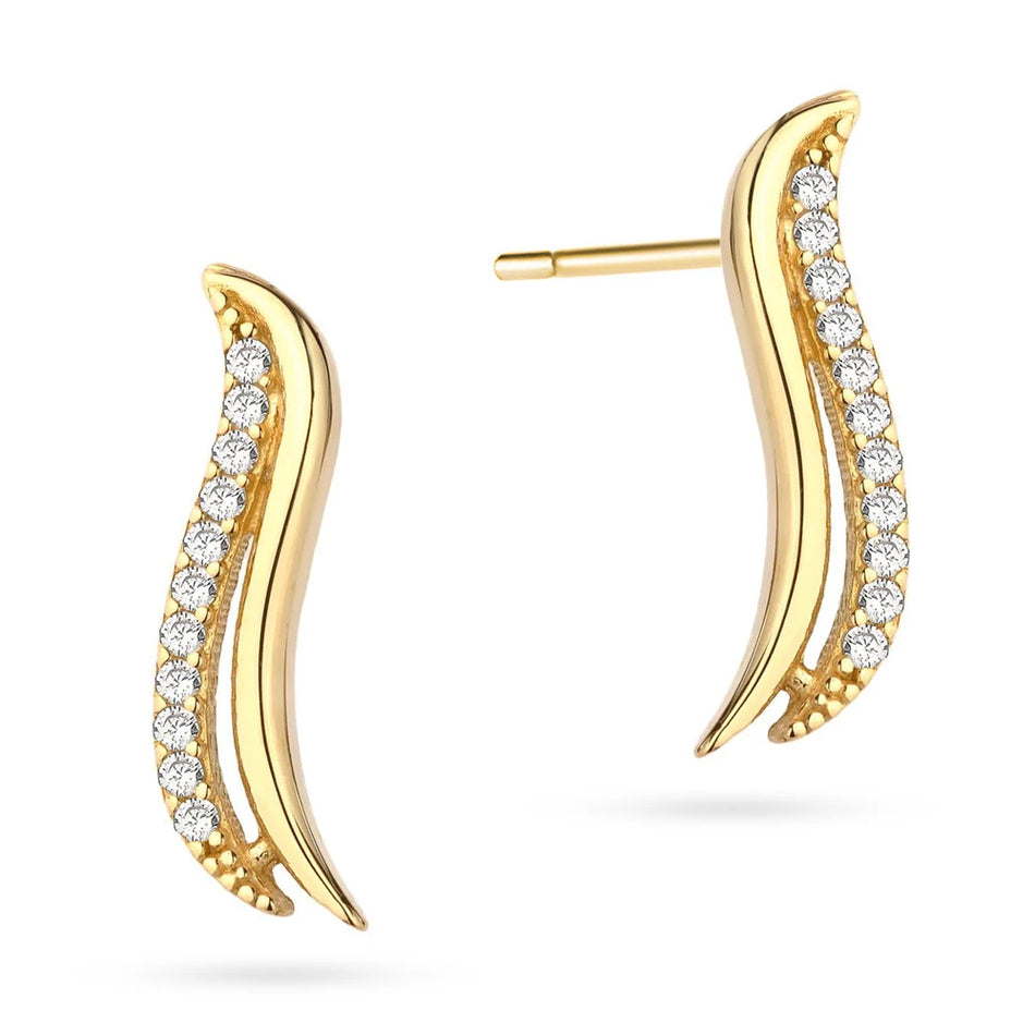 Gold Stud Earrings with Zirconia