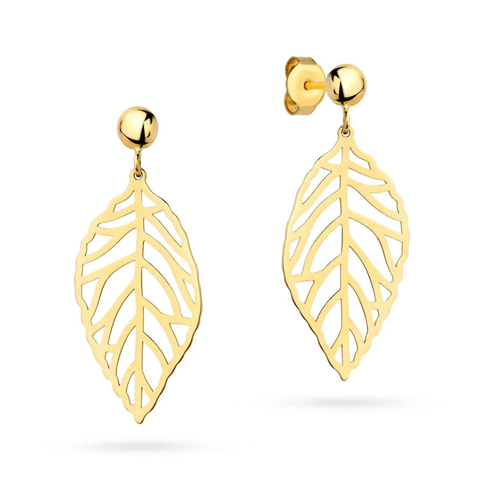 Gold Stud Earrings Openwork Leaves