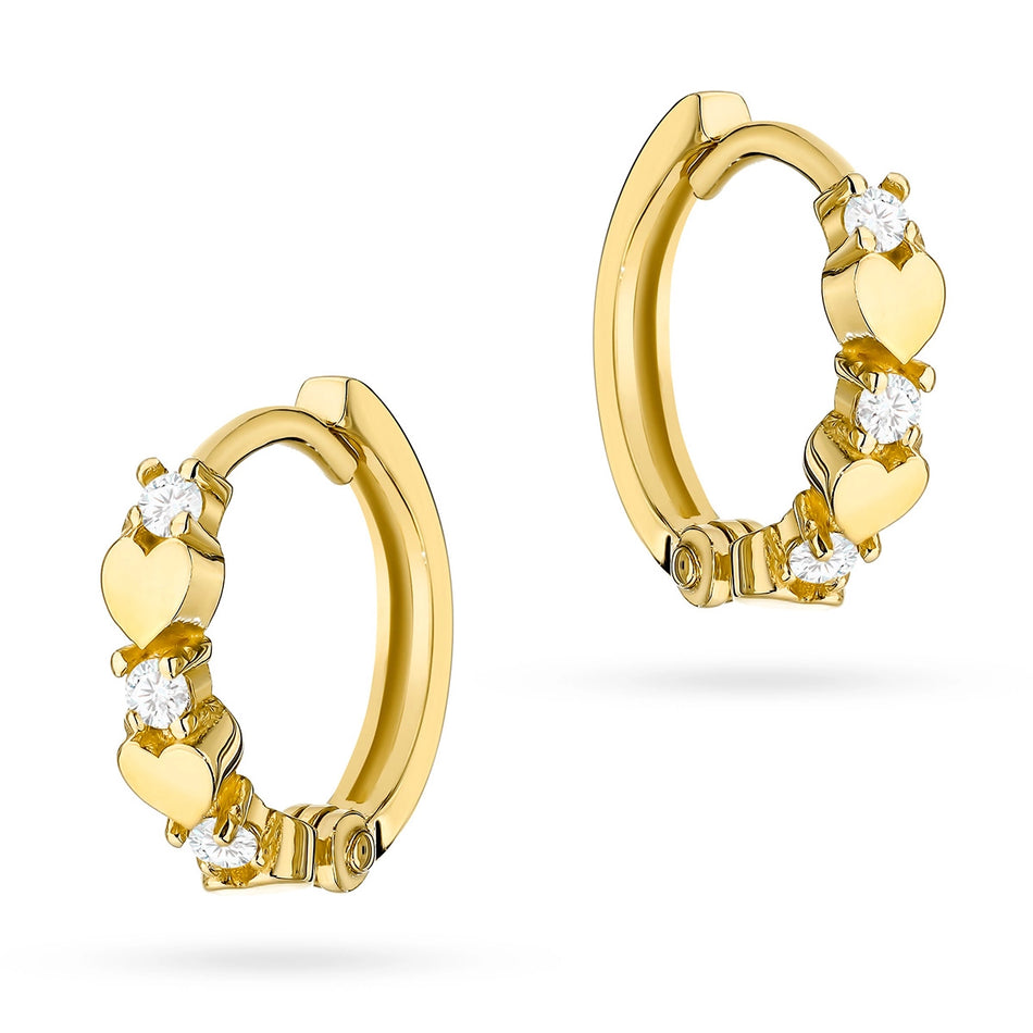 Gold Creole Earrings with Zirconia Hearts