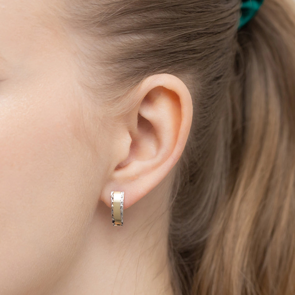 Two-color Gold Earrings with English Clasp Rectangular