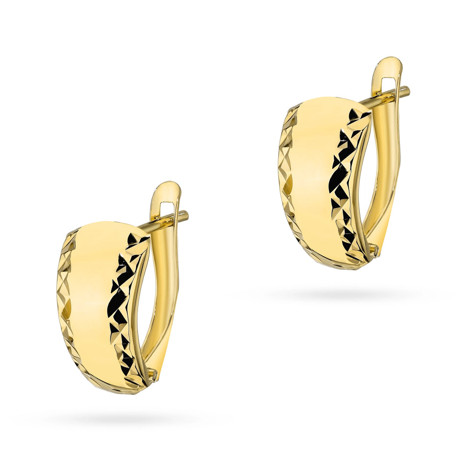 Gold Earrings with English Clasp Rectangular