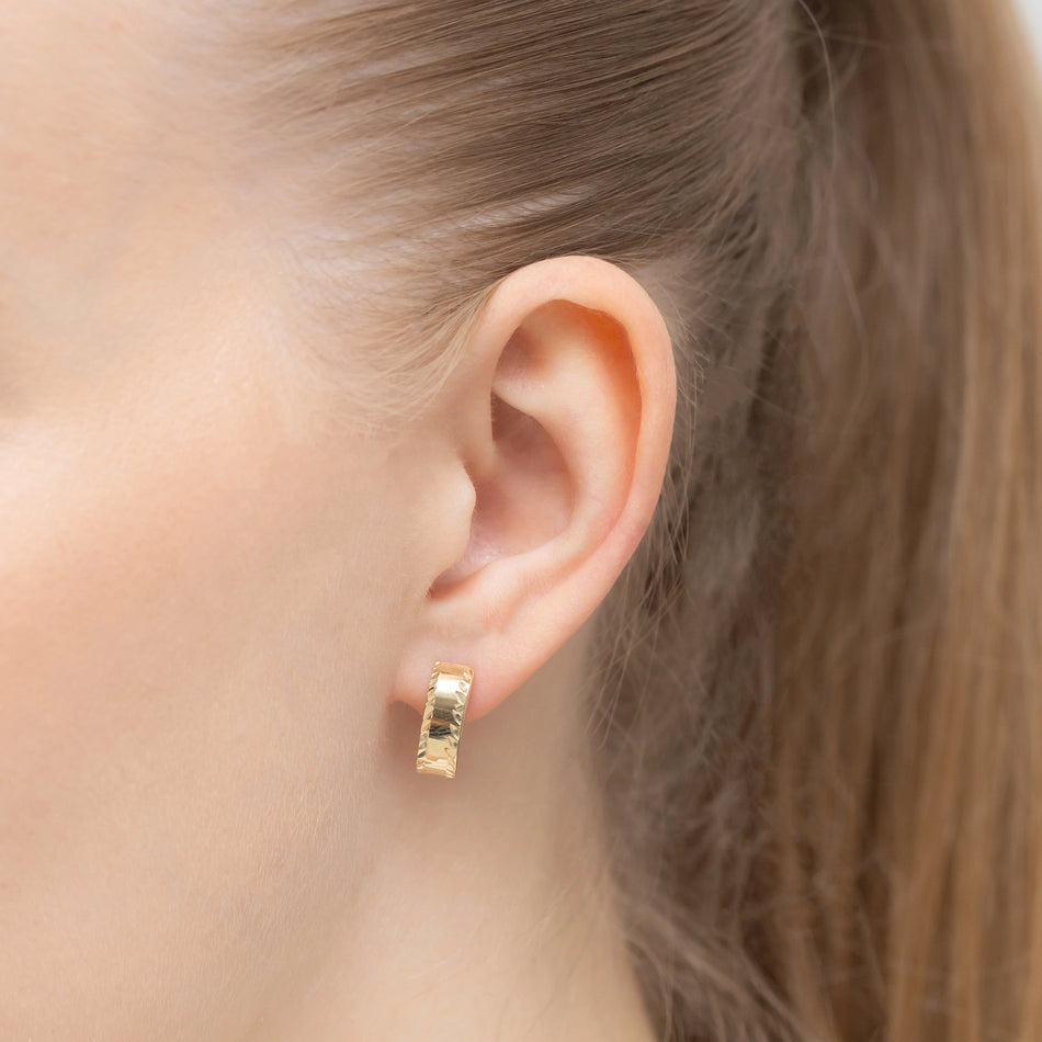 Gold Earrings with English Clasp Rectangular