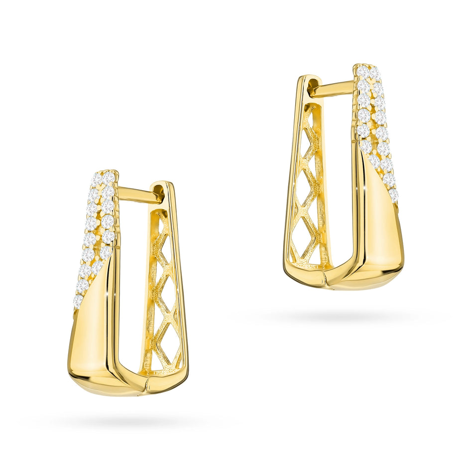 Gold Earrings with English Clasp with Zirconia
