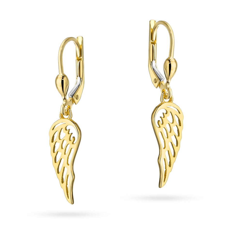 Gold Earrings with English Clasp Wings