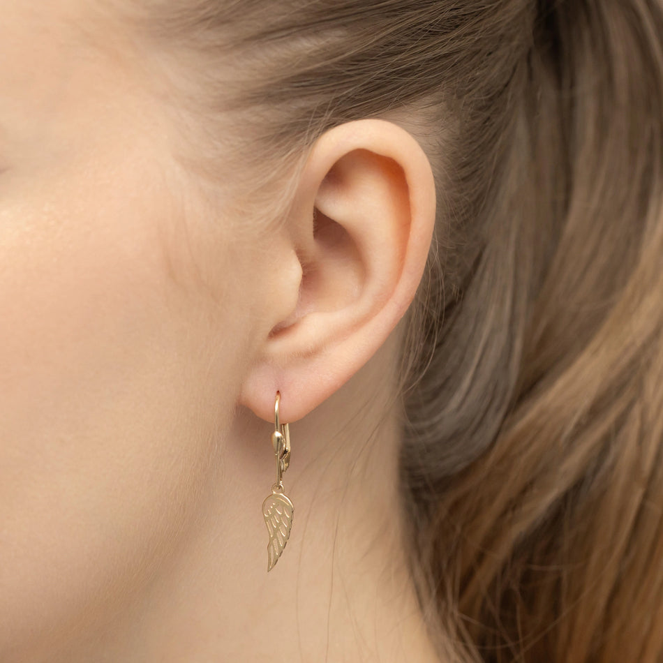 Gold Earrings with English Clasp Wings