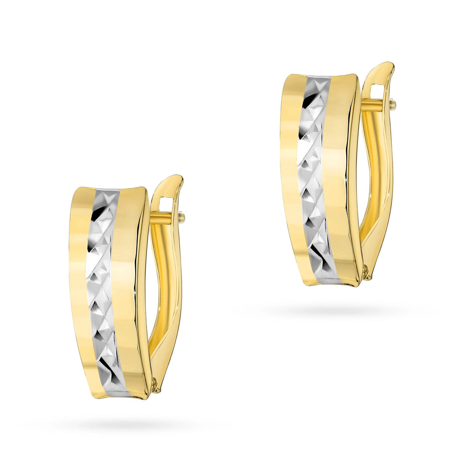 Two-color Gold Earrings with English Clasp Squares