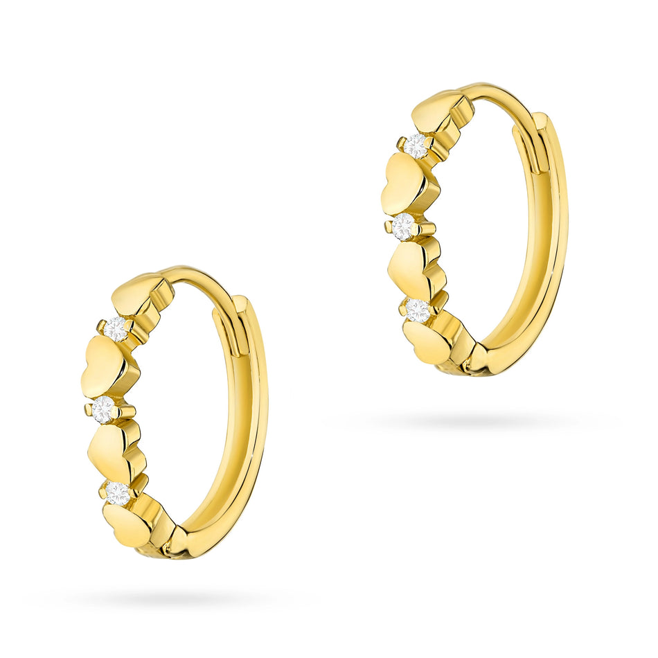 Gold Creole Earrings with Zirconia Hearts