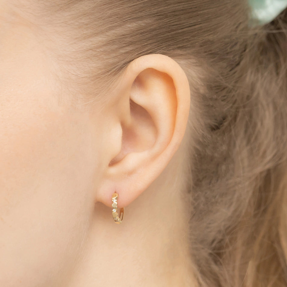 Gold Creole Earrings with Zirconia Hearts