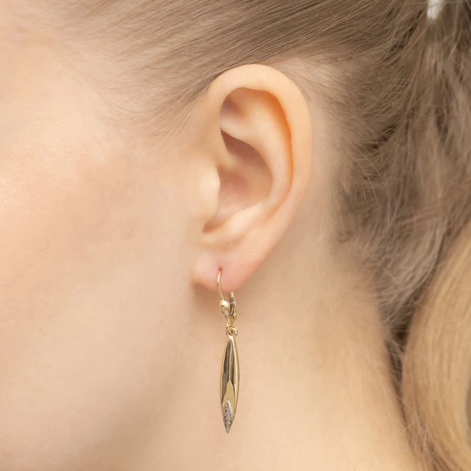 Two-color Gold Earrings with English Clasp Icicles Teardrops