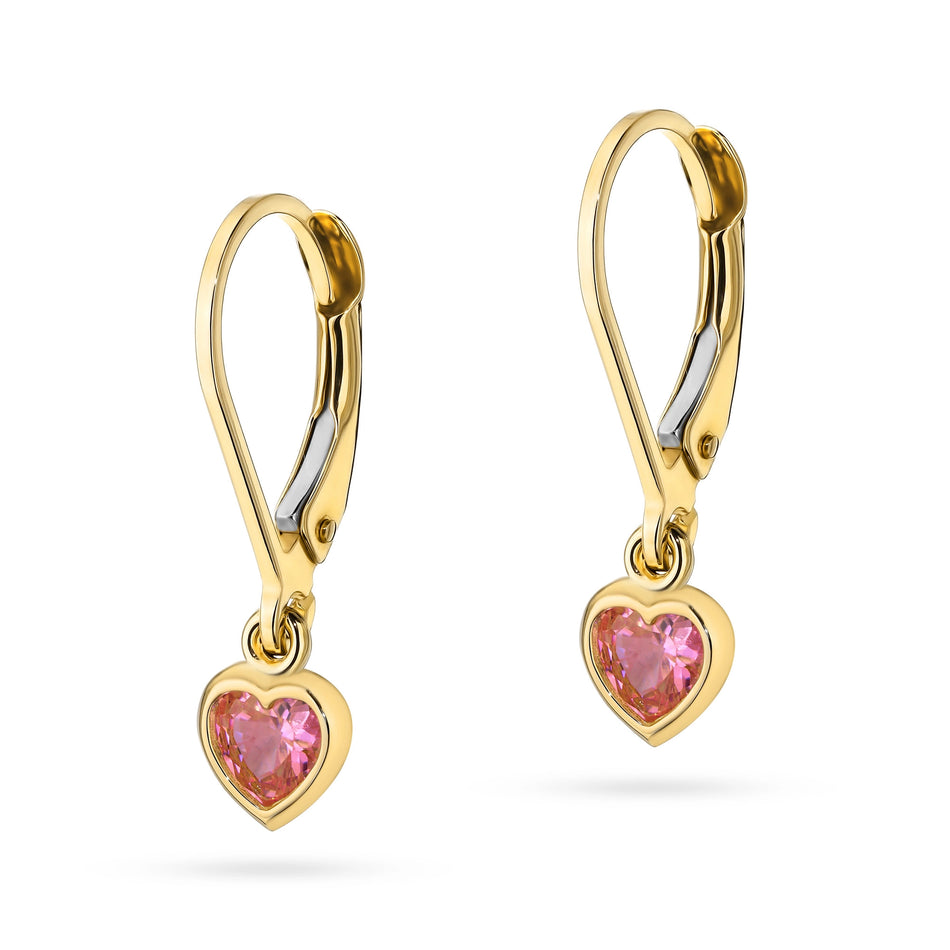 Gold Earrings with Zirconia Hearts