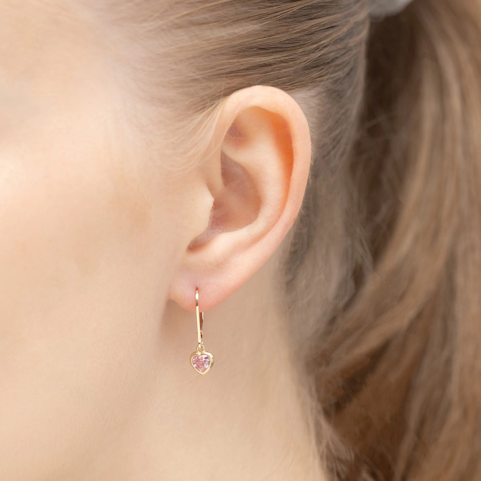 Gold Earrings with Zirconia Hearts