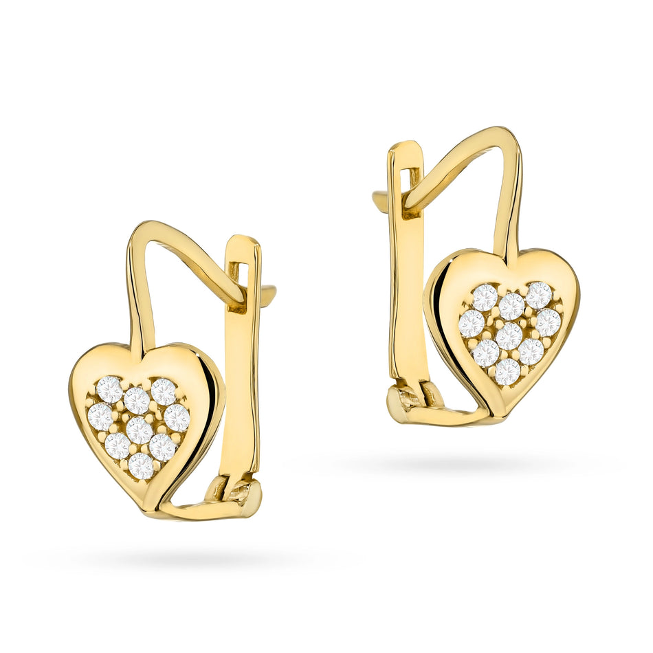 Gold Earrings with Zirconia Hearts